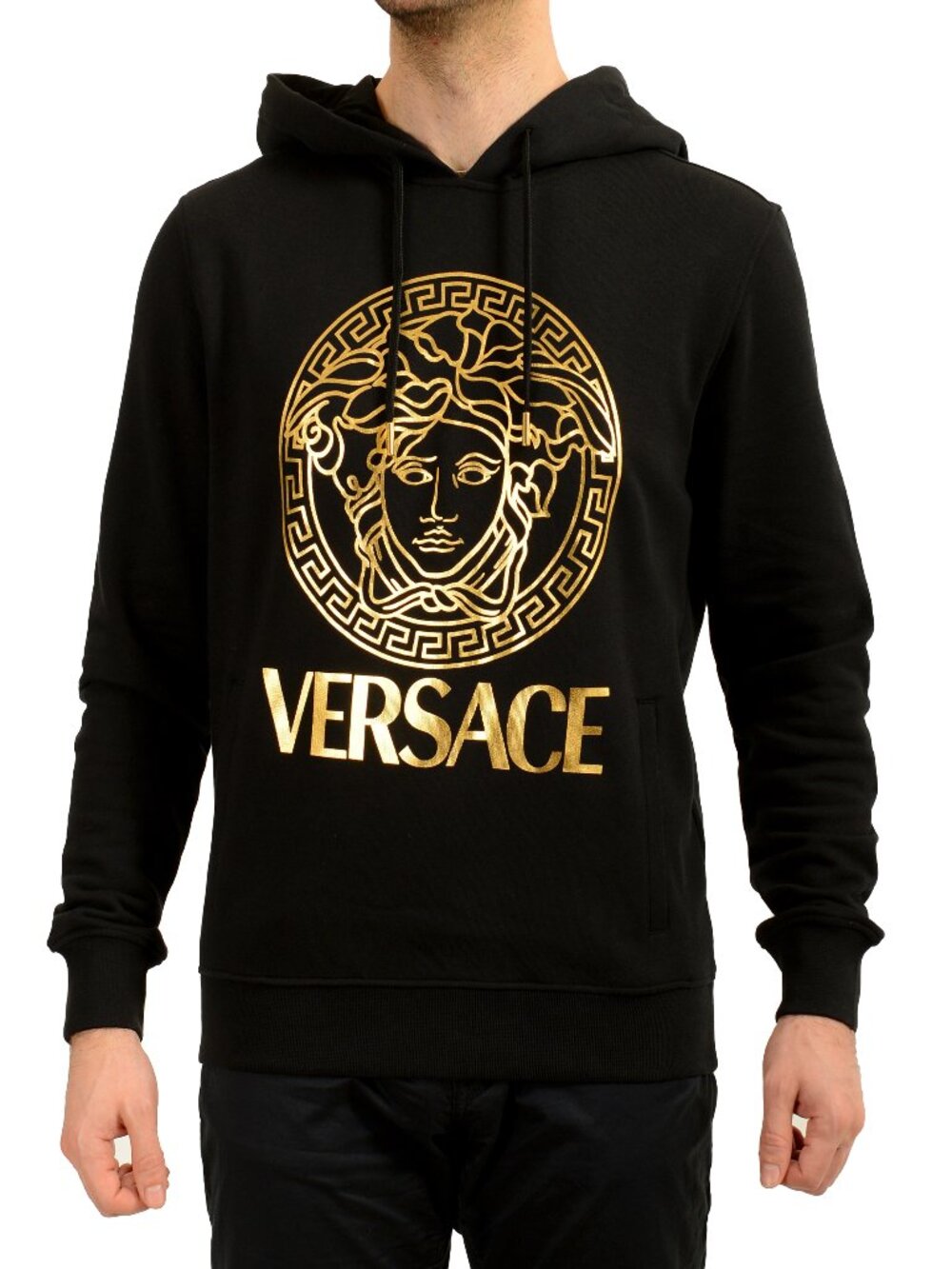 Versace Men's Gold Signature Medusa Print Hooded Sweatshirt Hoodie US S IT 48